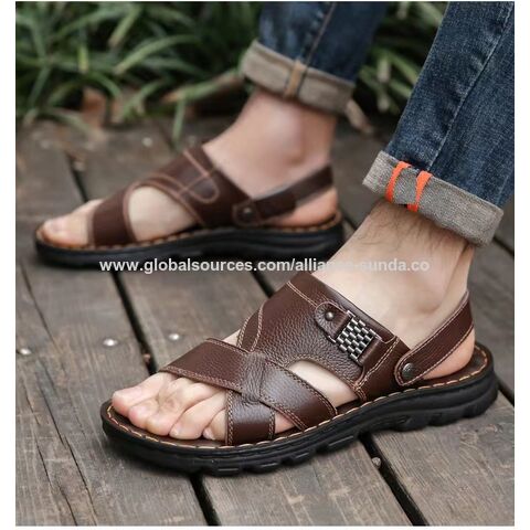 Herren Sandalen Leder Offene Zehenpartie Strandsandale Outdoor Sommer Sportsandalen Schuhe für Herren