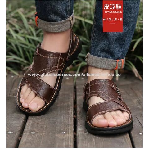 Herren Sandalen Leder Offene Zehenpartie Strandsandale Outdoor Sommer Sportsandalen Schuhe für Herren