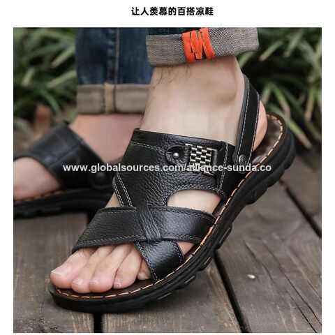 Herren Sandalen Leder Offene Zehenpartie Strandsandale Outdoor Sommer Sportsandalen Schuhe für Herren