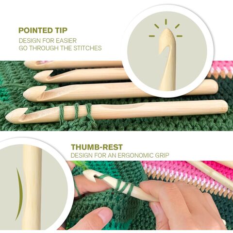 Ensemble de crochets de crochet personnalisables, crochets de crochet ergonomiques en bois, crochets de crochet personnalisés en gros, crochets de crochet en bambou.