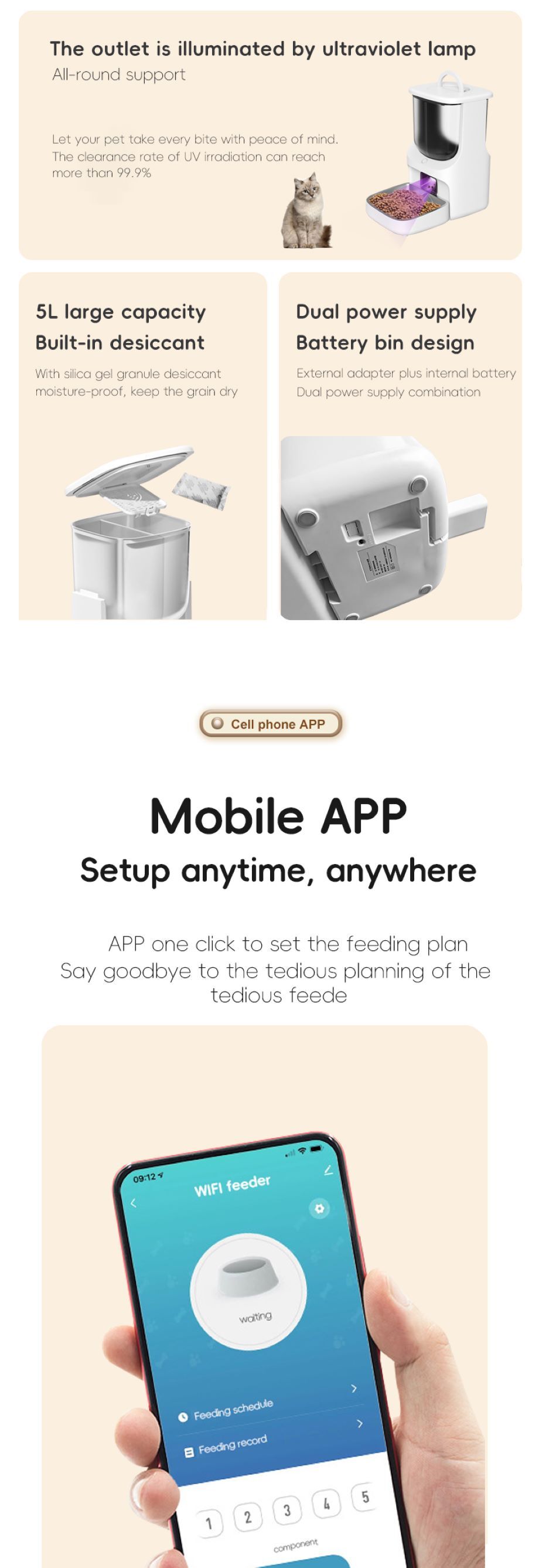 2in1 Granary Automatic Wifi Control Timer Smart Pet Feeder For Dog