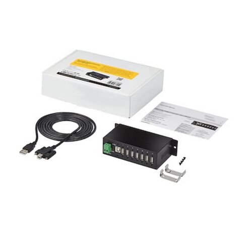 Hub USB 2.0 Industrial Metálico Personalizado de 7 Portas - Hub USB-A Industrial com Proteção ESD e Proteção contra Surtos de 350W - Trilho DIN