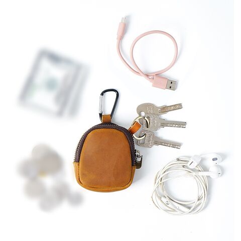 Hochwertige Kopfhörertasche zur Aufbewahrung von Kopfhörerkabeln, Kopfhörerhüllen mit Reißverschluss, schwarzer Schlüsselanhänger aus echtem Leder mit Haken.