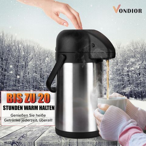 Garrafa de Café Térmica Profissional de 1,9 Litros em Aço Inoxidável, Garrafa Térmica, Dispensador de Bebidas Quentes, Ideal para Pausas