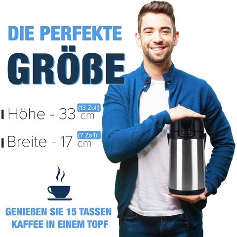 Garrafa de Café Térmica Profissional de 1,9 Litros em Aço Inoxidável, Garrafa Térmica, Dispensador de Bebidas Quentes, Ideal para Pausas