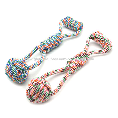 Juguete para perro rojo con diseño a cuadros, juguete de mano con doble pelota de tenis tipo caramelo