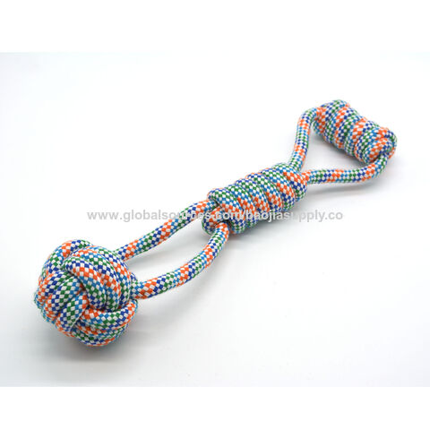Juguete para perro rojo con diseño a cuadros, juguete de mano con doble pelota de tenis tipo caramelo