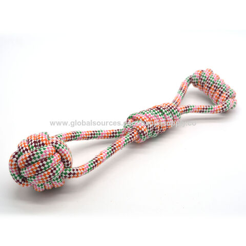 Juguete para perro rojo con diseño a cuadros, juguete de mano con doble pelota de tenis tipo caramelo