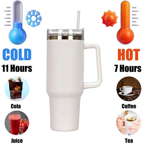 Copo de café de 1182 ml (40 oz) para viagem, caneca de aço inoxidável de parede dupla com isolamento a vácuo, com alça e canudo, copo térmico portátil para carro