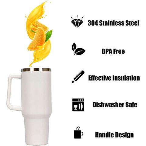 Copo de café de 1182 ml (40 oz) para viagem, caneca de aço inoxidável de parede dupla com isolamento a vácuo, com alça e canudo, copo térmico portátil para carro