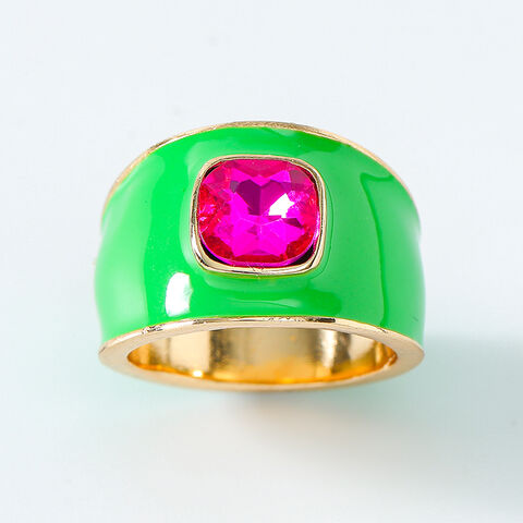 Anillo de Esmalte Joyería para Mujer Verano Colorido Oro de 18k Zircón Diamante de Agua Anillo con Sello de Gema