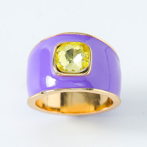 Anillo de Esmalte Joyería para Mujer Verano Colorido Oro de 18k Zircón Diamante de Agua Anillo con Sello de Gema