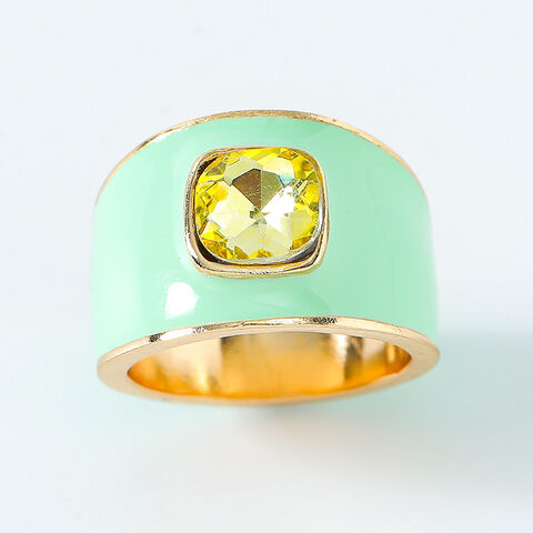 Anillo de Esmalte Joyería para Mujer Verano Colorido Oro de 18k Zircón Diamante de Agua Anillo con Sello de Gema