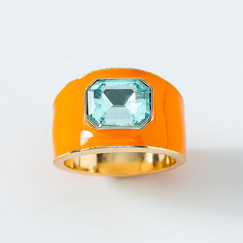 Anillo de Esmalte Joyería para Mujer Verano Colorido Oro de 18k Zircón Diamante de Agua Anillo con Sello de Gema