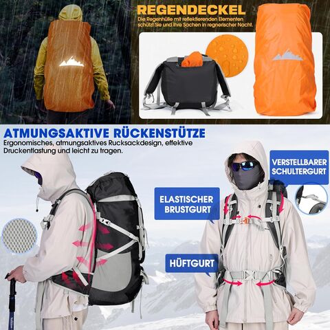 Mochila de senderismo 60L para hombre y mujer, mochila de viaje impermeable para camping, mochila grande para senderismo y viajes al aire libre, color negro.