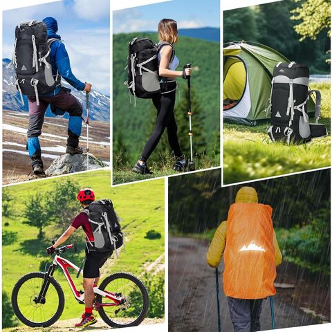 Mochila de senderismo 60L para hombre y mujer, mochila de viaje impermeable para camping, mochila grande para senderismo y viajes al aire libre, color negro.