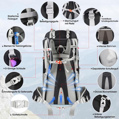 Mochila de senderismo 60L para hombre y mujer, mochila de viaje impermeable para camping, mochila grande para senderismo y viajes al aire libre, color negro.