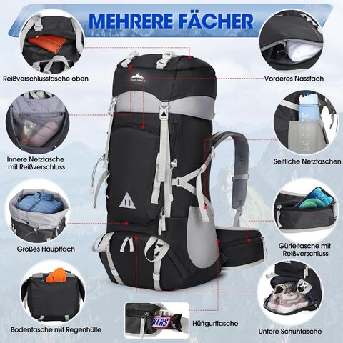 Mochila de senderismo 60L para hombre y mujer, mochila de viaje impermeable para camping, mochila grande para senderismo y viajes al aire libre, color negro.