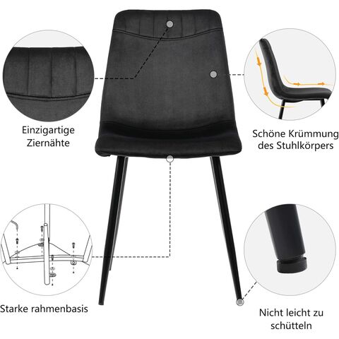 Juego de restaurante con mesa de comedor y 4 sillas, cocina moderna, juego con sillas de comedor de terciopelo negro y mesa de mármol.
