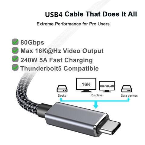 Nuevo Cable de Datos USB4 Gen4 de 80 Gbps y 16K a 60Hz con Certificación USB-IF de Súper Velocidad, Compatible con Thunderbolt 5
