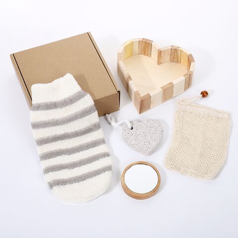 Set de spa con cubo de madera: baño de flores, piedra pómez para pies, peine de masaje, masaje de madera, sisal, logo personalizado