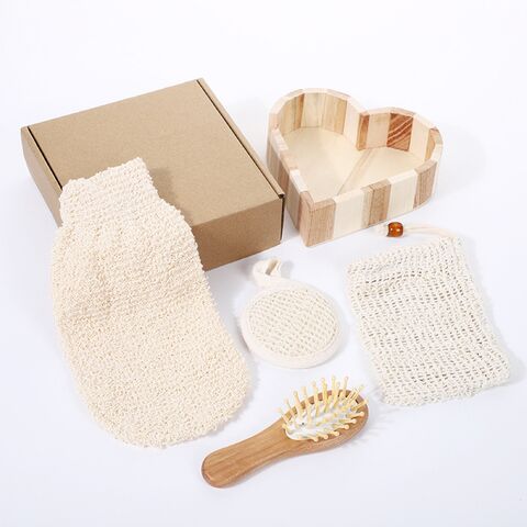 Set de spa con cubo de madera: baño de flores, piedra pómez para pies, peine de masaje, masaje de madera, sisal, logo personalizado