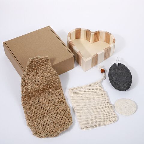 Set de spa con cubo de madera: baño de flores, piedra pómez para pies, peine de masaje, masaje de madera, sisal, logo personalizado