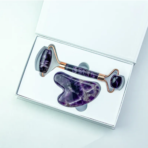 Großhandel OEM Hautpflege Beauty Tools Gesichtsmassage 100% Natürlicher Nephrit Amethyst Jade Roller Gua Sha