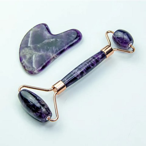 Großhandel OEM Hautpflege Beauty Tools Gesichtsmassage 100% Natürlicher Nephrit Amethyst Jade Roller Gua Sha