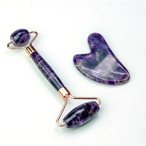 Großhandel OEM Hautpflege Beauty Tools Gesichtsmassage 100% Natürlicher Nephrit Amethyst Jade Roller Gua Sha