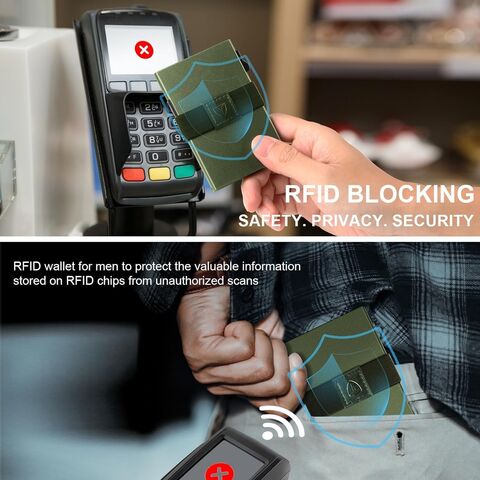 Billetera ultrafina para hombre, tarjetero metálico, tarjetero RFID con panel trasero y correa para billetes, color verde.