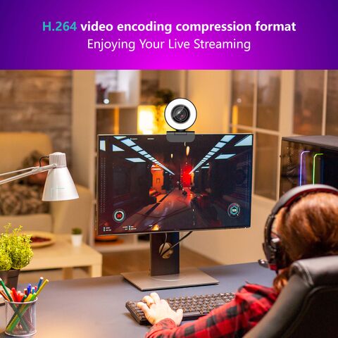 Webcam USB avec Anneau Lumineux pour Android TV Box, Webcam de Chat, Caméra PC 1080p pour Ordinateur Portable, Webcam en Ligne