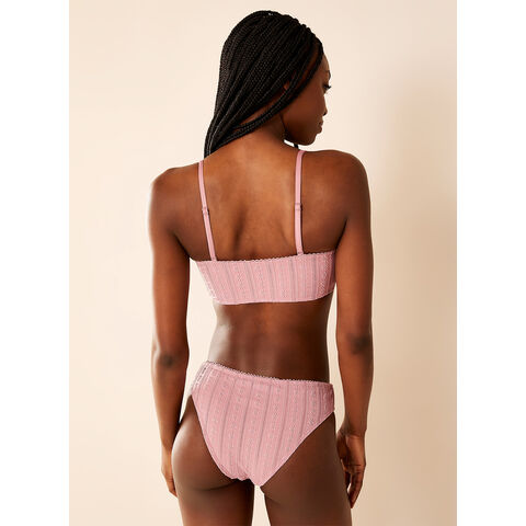 Conjuntos de bikini bandeau de tela reciclada con bordado inglés para damas