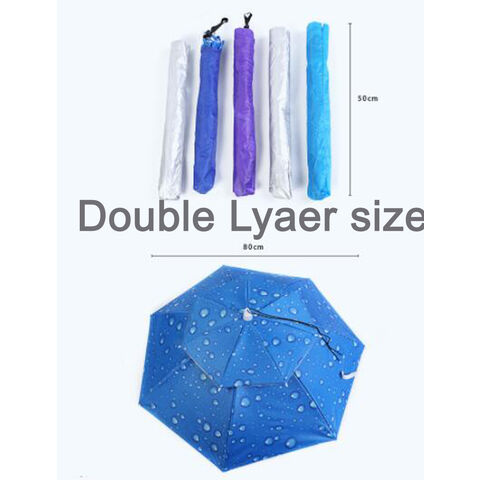 Sombrero paraguas de pesca multifuncional de doble capa con revestimiento anti-UV para senderismo al aire libre, a prueba de viento e impermeable, sombrillas parasol