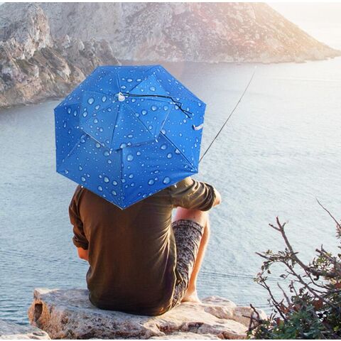 Sombrero paraguas de pesca multifuncional de doble capa con revestimiento anti-UV para senderismo al aire libre, a prueba de viento e impermeable, sombrillas parasol