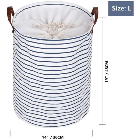 Cesto de roupa suja grande de 45 cm com cordão, impermeável, redondo, de algodão e linho, organizador dobrável