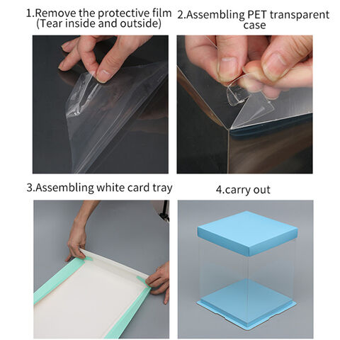 Boîte cadeau carrée en plastique transparent PVC avec design personnalisé pour emballage de gâteaux de mariage et d'anniversaire avec soie