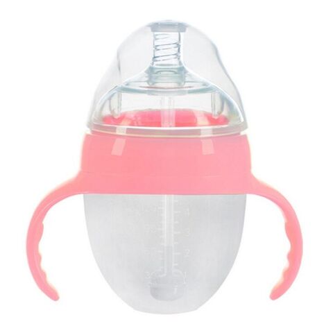 Biberón de silicona anticólicos con pajita para bebés, servicio OEM disponible.