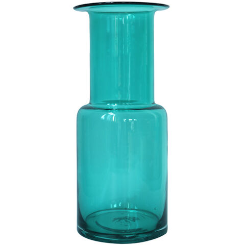 Wunderschöne, unterschiedlich große, hohe blaue Glasvase mit großem Blumendesign