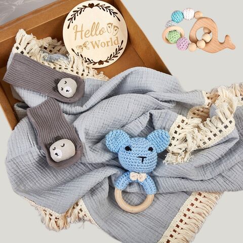 MU Quaste 100% Musselin Baumwolle Swaddle Decke Neugeborenen Stirnband Schleife Baby Rassel Geschenkset