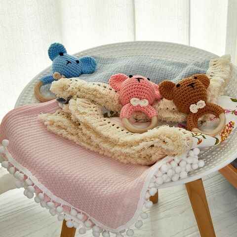 MU Quaste 100% Musselin Baumwolle Swaddle Decke Neugeborenen Stirnband Schleife Baby Rassel Geschenkset