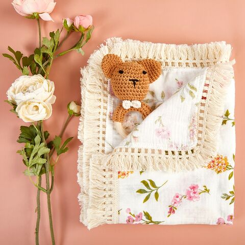 MU Quaste 100% Musselin Baumwolle Swaddle Decke Neugeborenen Stirnband Schleife Baby Rassel Geschenkset
