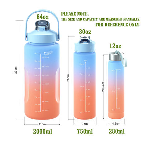 Conjunto de 3 Garrafas de Água Esportivas Degradê de Plástico para Exterior - Copos e Garrafas de Água para Camping no Atacado