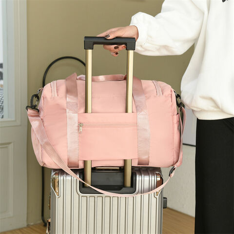 Mala de Ginásio Rosa de Grande Capacidade com Logotipo Personalizado, Poliéster Impermeável de Alta Qualidade, Bolsa de Viagem Fitness Desportiva Feminina com Compartimento para Sapatos