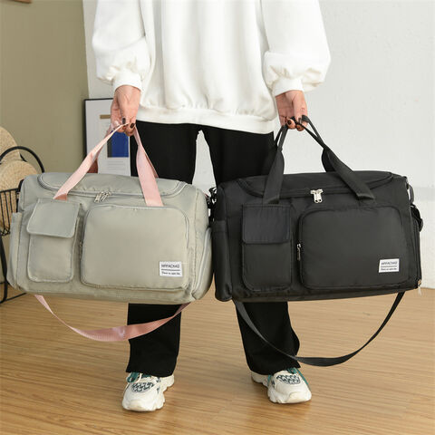 Mala de Ginásio Rosa de Grande Capacidade com Logotipo Personalizado, Poliéster Impermeável de Alta Qualidade, Bolsa de Viagem Fitness Desportiva Feminina com Compartimento para Sapatos