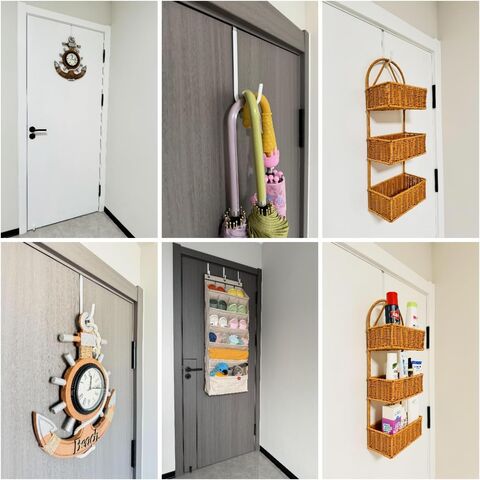 Colgadores para Puerta 4 Unidades L=5.5" para Puertas de 1 3/8" con Recubrimiento Plástico Blanco para Colgar Toallas, Batas, Perchero para Baño, Dormitorio, Litera