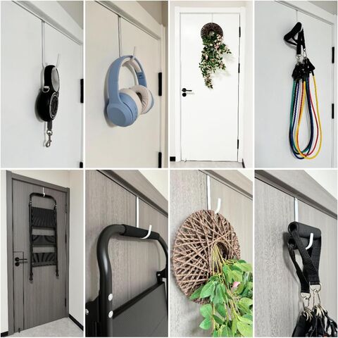 Colgadores para Puerta 4 Unidades L=5.5" para Puertas de 1 3/8" con Recubrimiento Plástico Blanco para Colgar Toallas, Batas, Perchero para Baño, Dormitorio, Litera