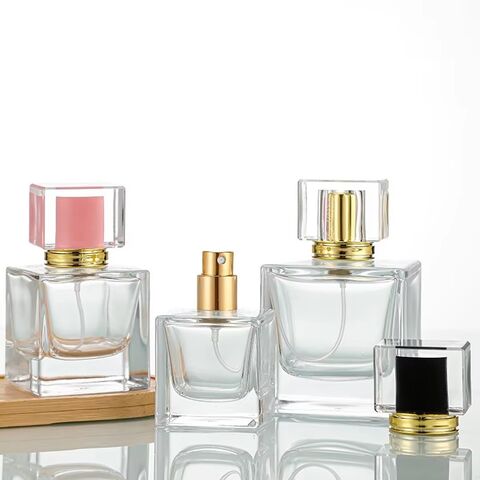 Fine Atomizer Crystal Perfume Bottles: Square Glass Bottles in 30ml 50ml and 100ml, Enhanced with Stylish Lids