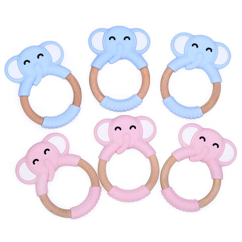 Grosir Mainan Gigit Bayi Silikon Kayu Sensorik Cincin Teether