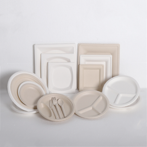 Platos de papel desechables biodegradables a medida, platos cuadrados, redondos, con separadores, para tartas, hechos de bagazo.